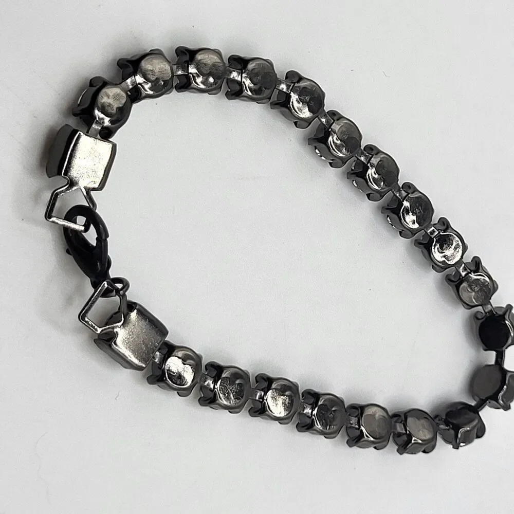 Smokey Grey Chunky Rhinestone Bracelet Silver Tone Bold Statement Festival 8in